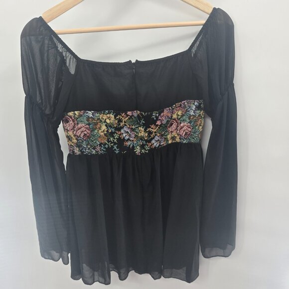 Cider Black Tapestry Lace Up Mini Lined Dress Size Small - Picture 2 of 13